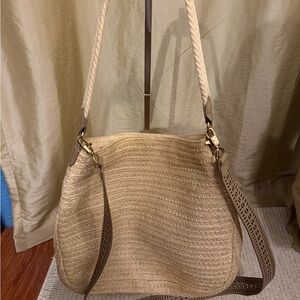 Stella & Dot Natural Straw Shoulder Bag with Braided Rope Strap